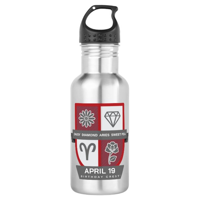Aries Birthday Crest™ for April 1-19 Stainless Steel Water Bottle (Front)