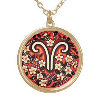 Aries Birthday Zodiac Symbol Aries Bday            Gold Plated Necklace by ellesgreetings at Zazzle