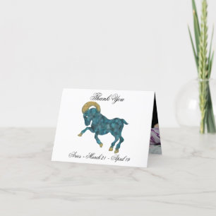 Aries Blue Impressionist Painting Style with Gold Letterpress Thank You Card