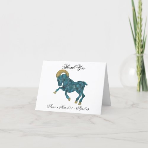 Aries Blue Impressionist Painting Style with Gold Thank You Card