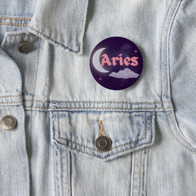 Aries Celestial Aesthetic Moon Cloud Stars Design Button (In Situ)