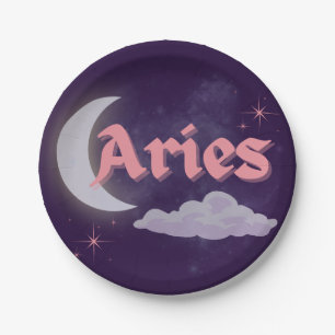 Aries Celestial Moon Cloud Stars Astrology Art Paper Plates
