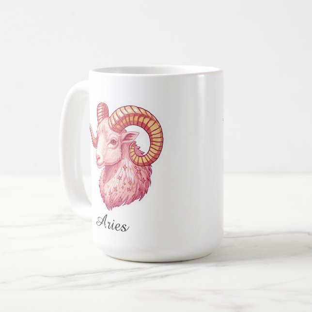 Aries Celestial Zodiac Sticker -Aesthetic Pink Art Coffee Mug (Front Left)