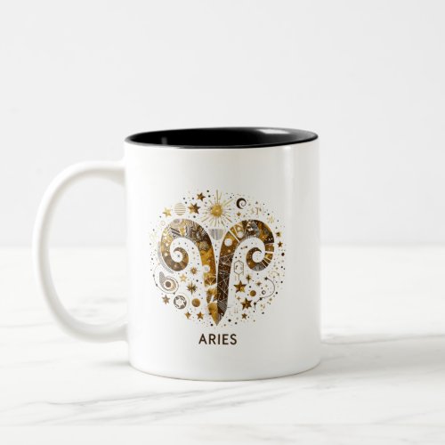 Aries Coffee Mug Gold  White Celestial Ram Design