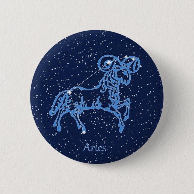 Aries Constellation and Zodiac Sign with Stars Button (Front)