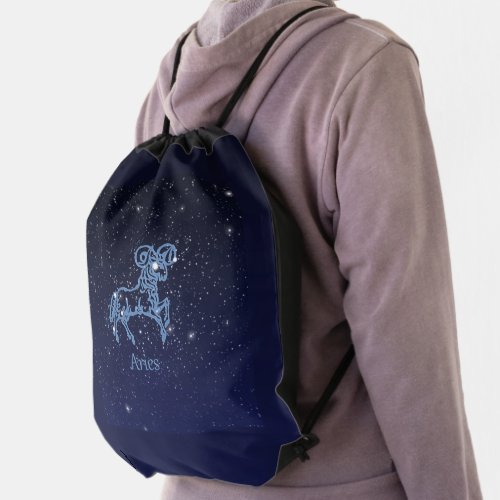 Aries Constellation and Zodiac Sign with Stars  Drawstring Bag