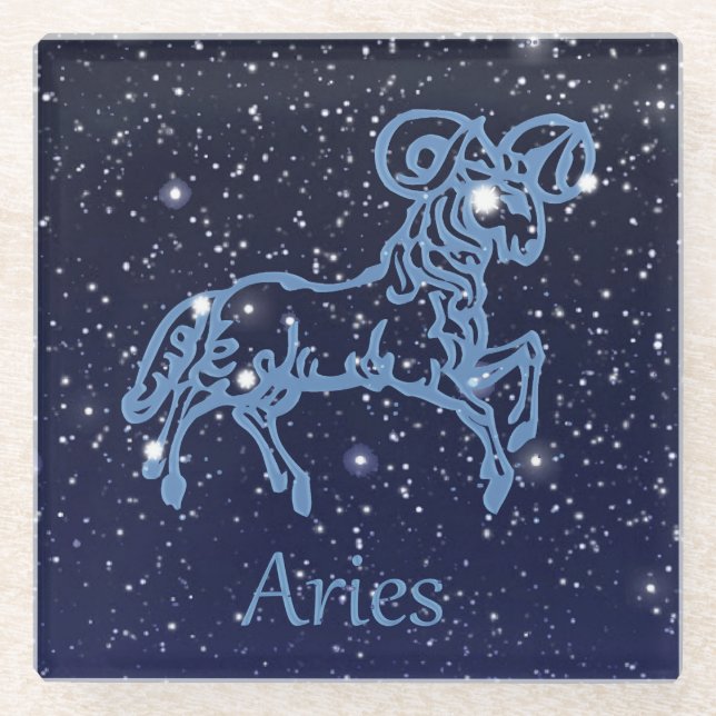 Aries Constellation and Zodiac Sign with Stars Glass Coaster (Front)