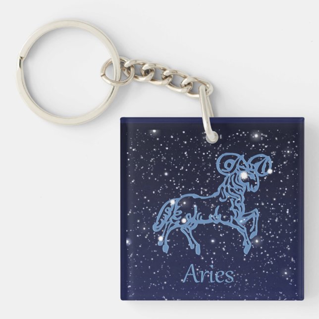 Aries Constellation and Zodiac Sign with Stars  Keychain (Front)
