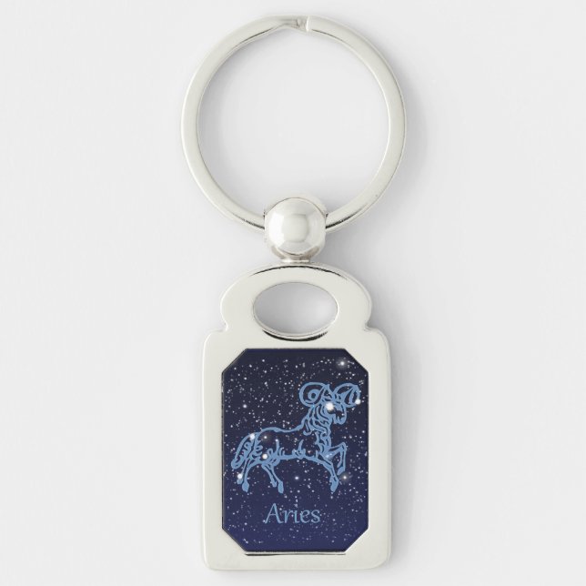 Aries Constellation and Zodiac Sign with Stars Keychain (Front)