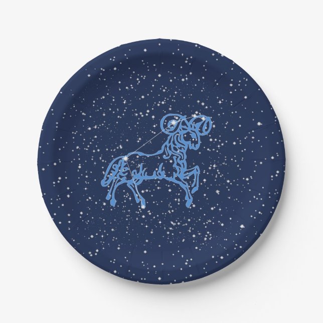 Aries Constellation and Zodiac Sign with Stars Paper Plates (Front)