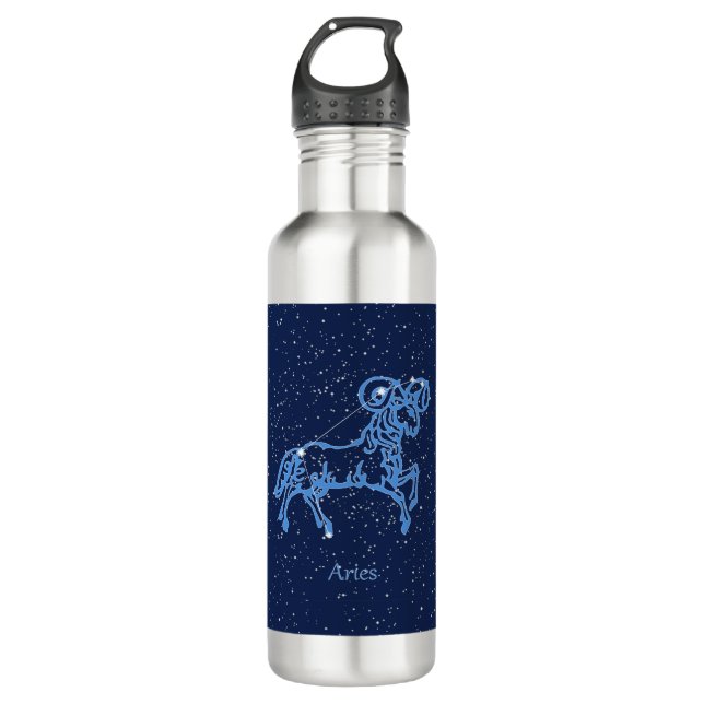 Aries Constellation and Zodiac Sign with Stars Stainless Steel Water Bottle (Front)