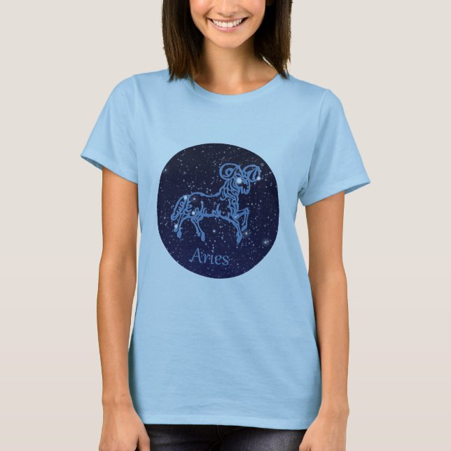 Aries Constellation and Zodiac Sign with Stars T-Shirt (Front)
