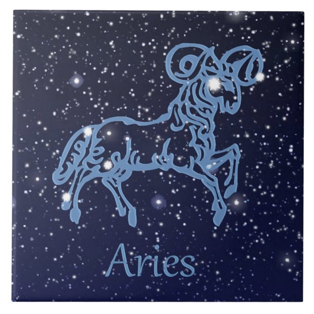 Aries Constellation and Zodiac Sign with Stars Tile (Front)