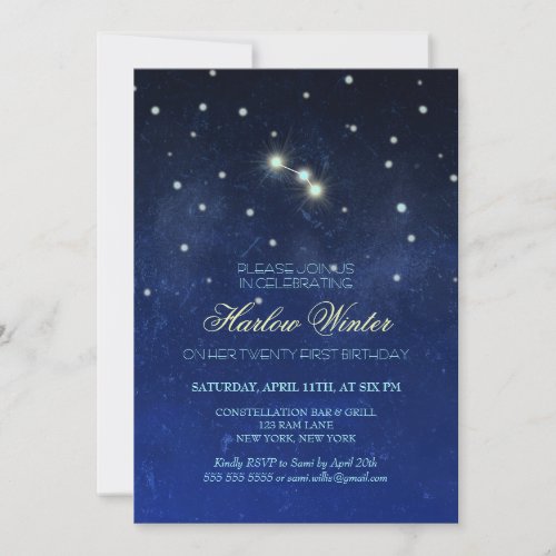 Aries Constellation Birthday Party Invitation