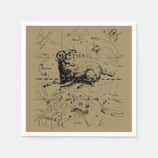 Aries Constellation Hevelius 1690 March 21 - Apr19 Napkins (Front)