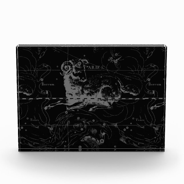 Aries Constellation Hevelius Vintage on Black Acrylic Award (Front)