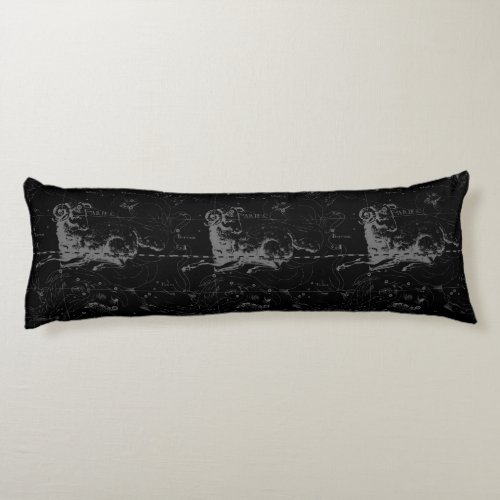 Aries Constellation Hevelius Vintage on Black Body Pillow