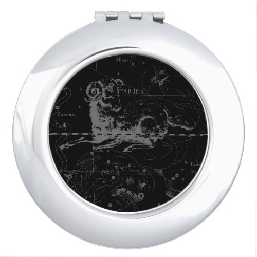 Aries Constellation Hevelius Vintage on Black Compact Mirror