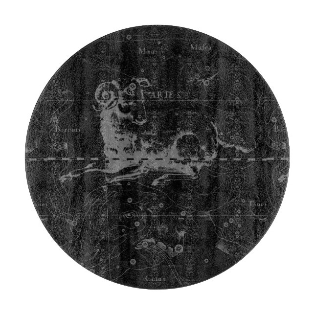 Aries Constellation Hevelius Vintage on Black Cutting Board (Front)