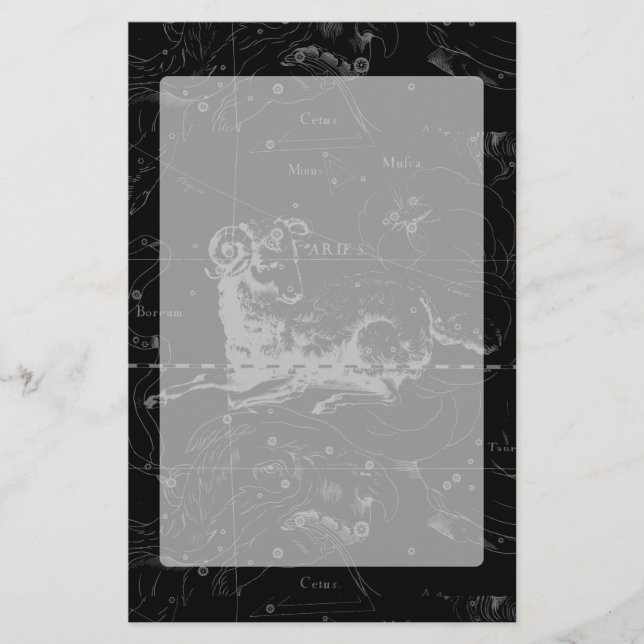 Aries Constellation Hevelius Vintage on Black Stationery (Front)