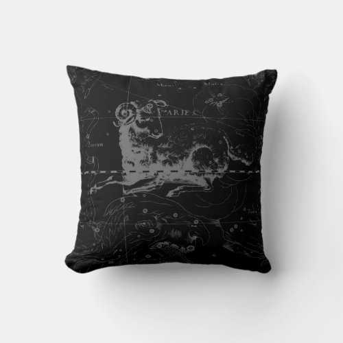 Aries Constellation Map Engraving by Hevelius Throw Pillow