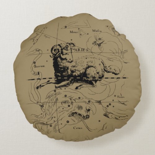 Aries Constellation Map Hevelius 1690 Round Pillow