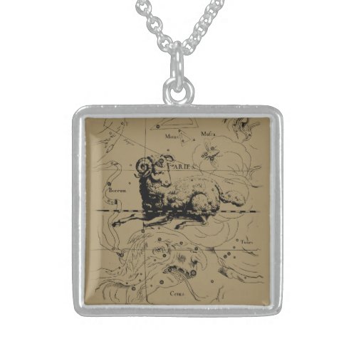 Aries Constellation Map Hevelius 1690 Sterling Silver Necklace