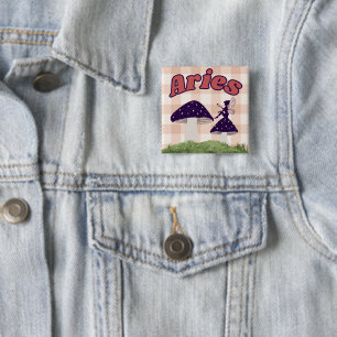 Aries Cottagecore Aesthetic Fairy Mushroom Art Button