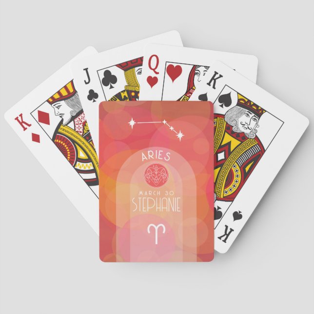 Aries Custom Birthday Zodiac - Photo Modern Design Poker Cards (Back)