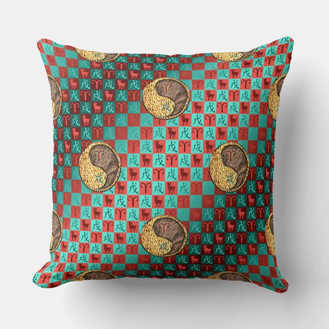 Aries & Earth Dog Throw Pillow (Front)