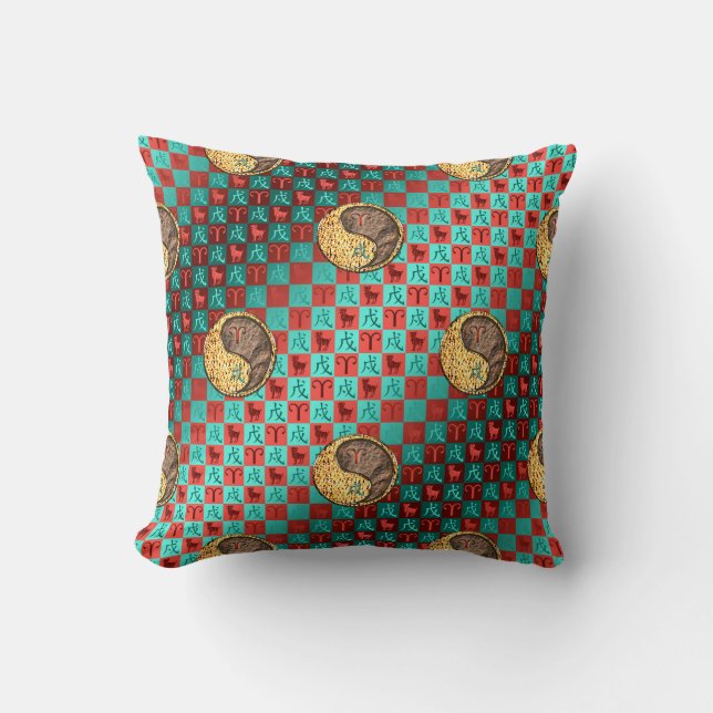 Aries & Earth Dog Throw Pillow (Front)