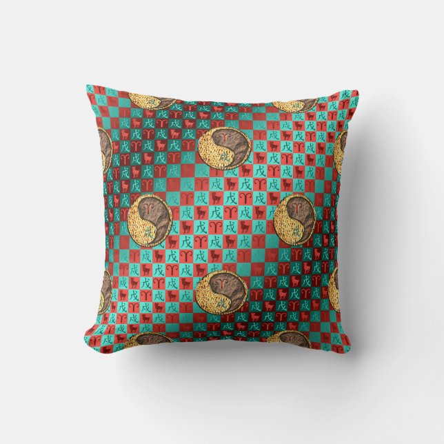 Aries & Earth Dog Throw Pillow (Front)