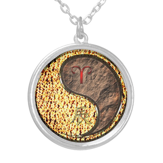 Aries & Earth Dragon Silver Plated Necklace (Front)