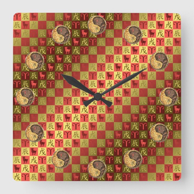 Aries & Earth Dragon Square Wall Clock (Front)