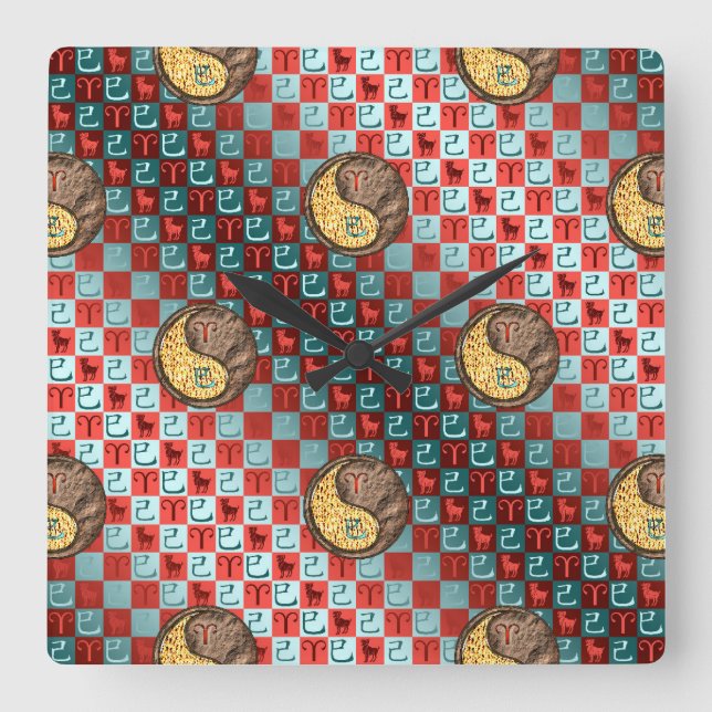 Aries & Earth Snake Square Wall Clock (Front)