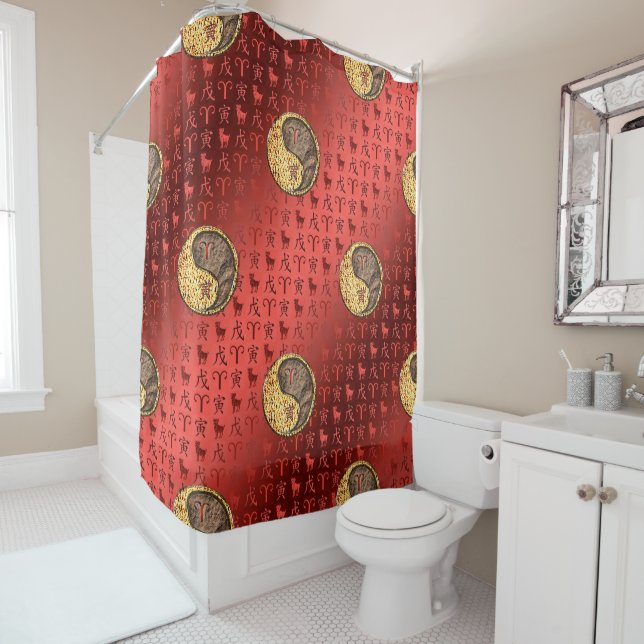 Aries & Earth Tiger Shower Curtain (In Situ)