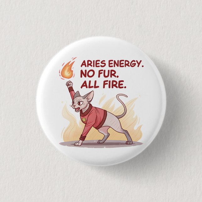 Aries Energy Sphynx Cat No Fur All Fire Art Button (Front)