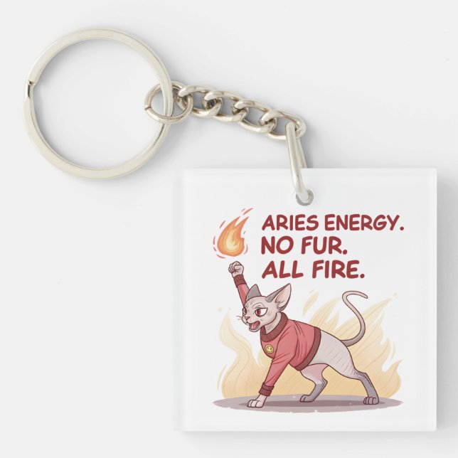 Aries Energy Sphynx Cat No Fur All Fire Art Keychain (Front)