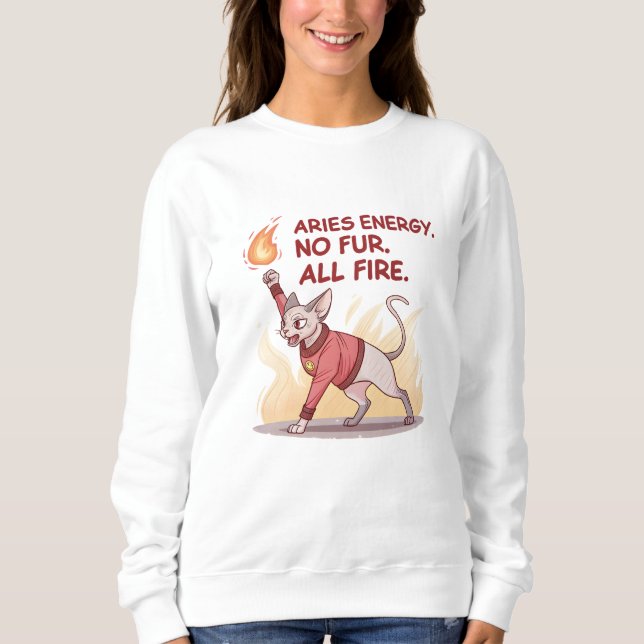 Aries Energy Sphynx Cat No Fur All Fire Art Sweatshirt (Front)