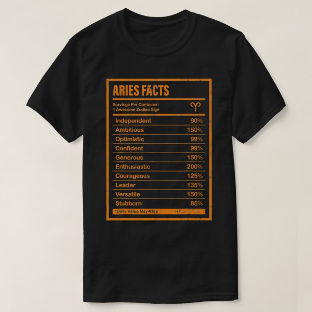 Aries Facts Apparel For Men And Women Funny Zodiac T-Shirt (Design Front)