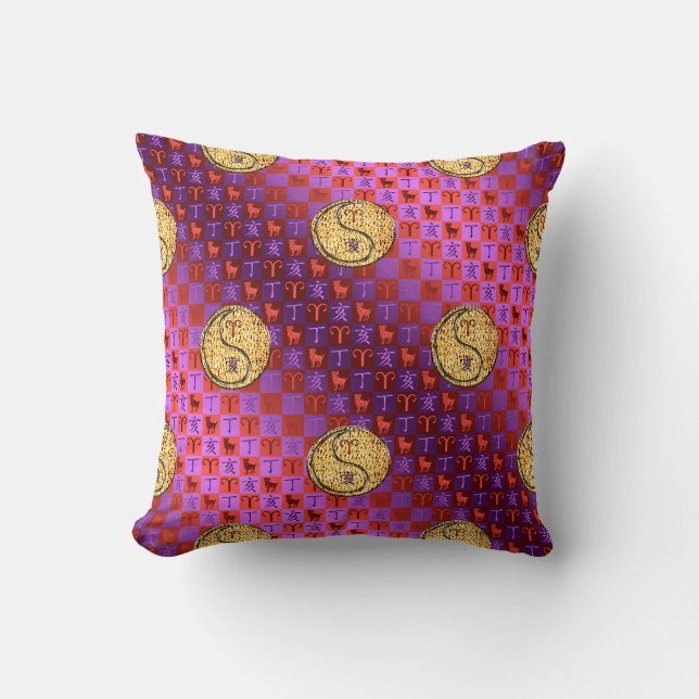 Aries & Fire Boar Throw Pillow (Front)