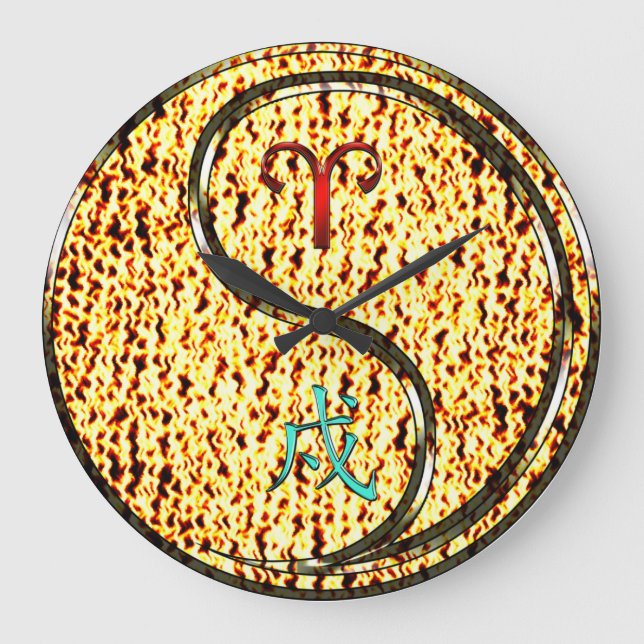 Aries & Fire Dog Large Clock (Front)