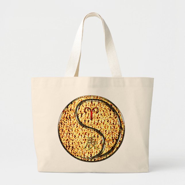 Aries & Fire Dragon Large Tote Bag (Front)