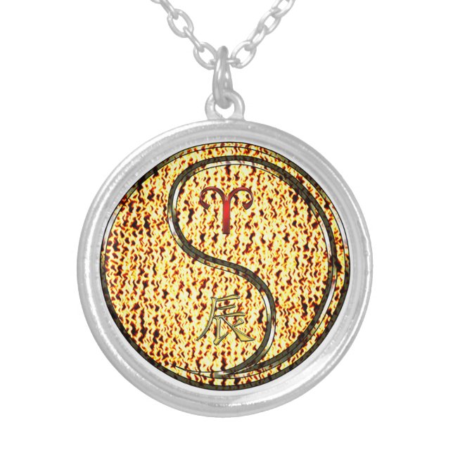 Aries & Fire Dragon Silver Plated Necklace (Front)