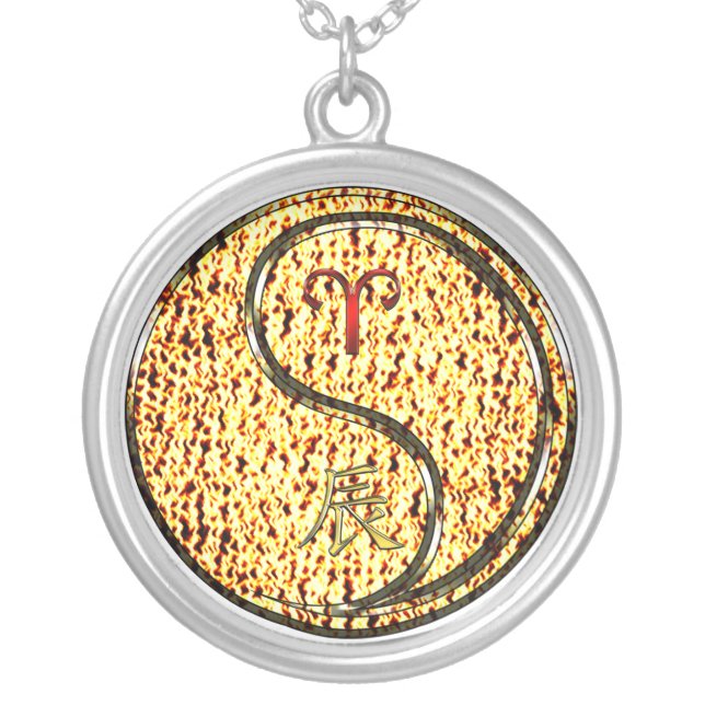 Aries & Fire Dragon Silver Plated Necklace (Front)