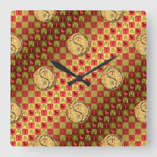 Aries & Fire Dragon Square Wall Clock