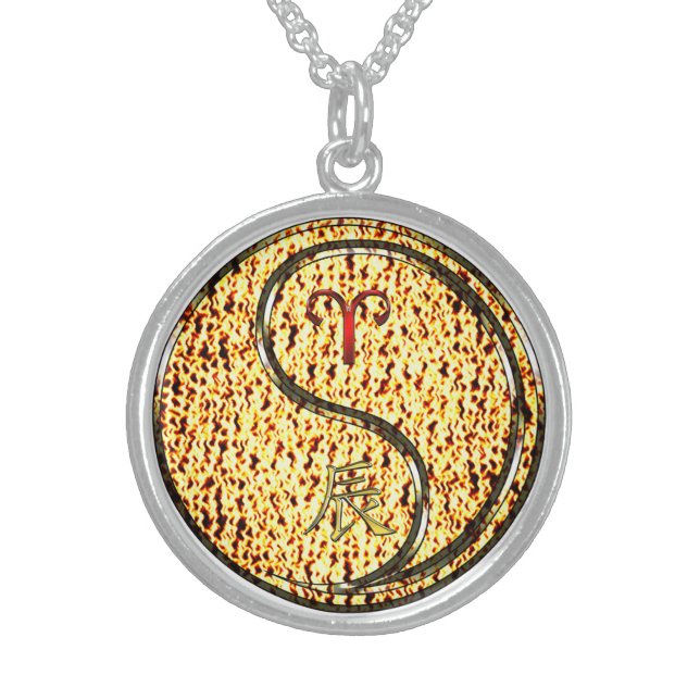 Aries & Fire Dragon Sterling Silver Necklace (Front)