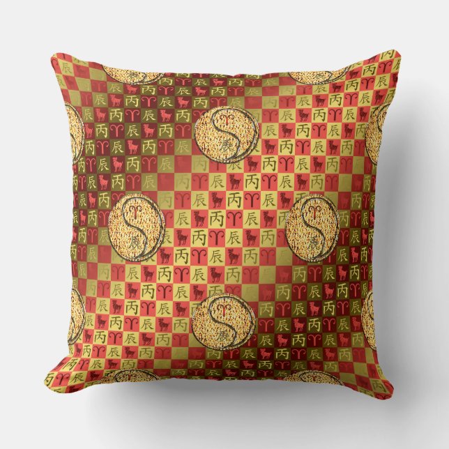 Aries & Fire Dragon Throw Pillow (Front)