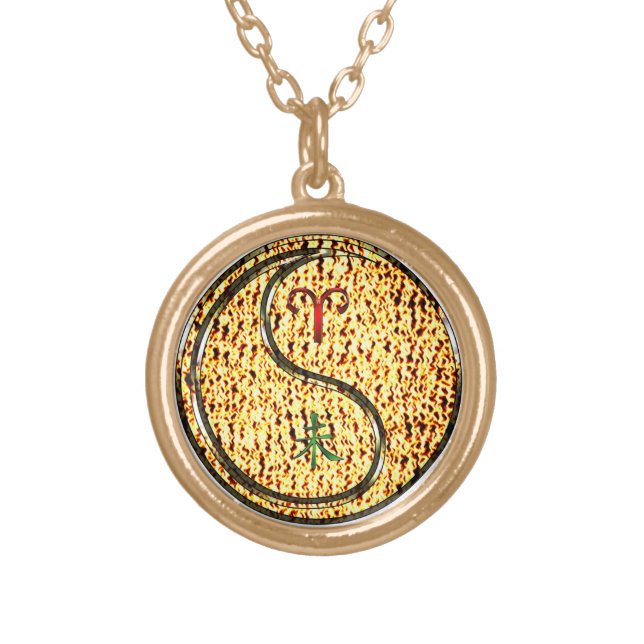 Aries & Fire Goat Gold Plated Necklace (Front)