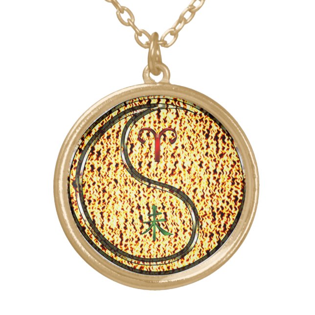 Aries & Fire Goat Gold Plated Necklace (Front)